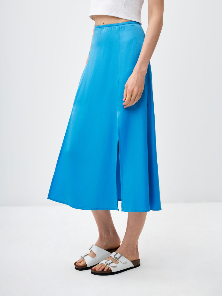 Сатиновая юбка миди с разрезами (синий, L) sela 4680168490859 - фото 4