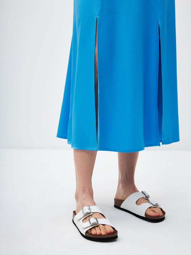 Сатиновая юбка миди с разрезами (синий, L) sela 4680168490859 - фото 6