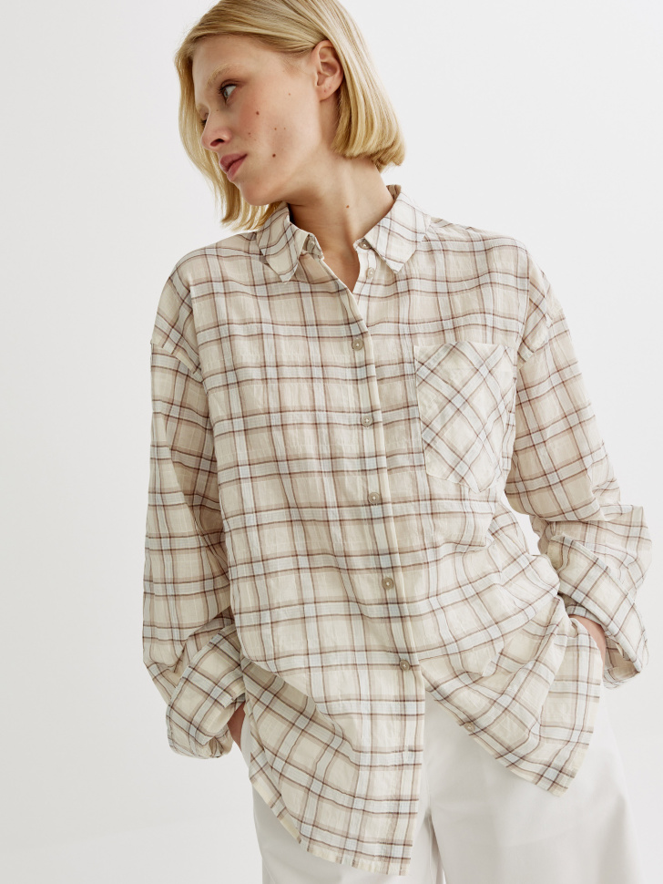 Рубашка SELA оверсайз в клетку, бежевый, арт. 43920