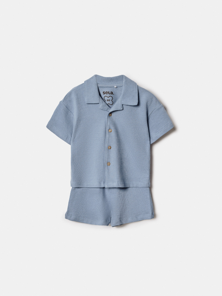 Комплект Sela рубашка и шорты для малышей, голубой, арт. 52034