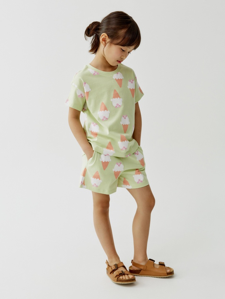 Трикотажные шорты Sela с принтом для девочек, зеленый, арт. 52467