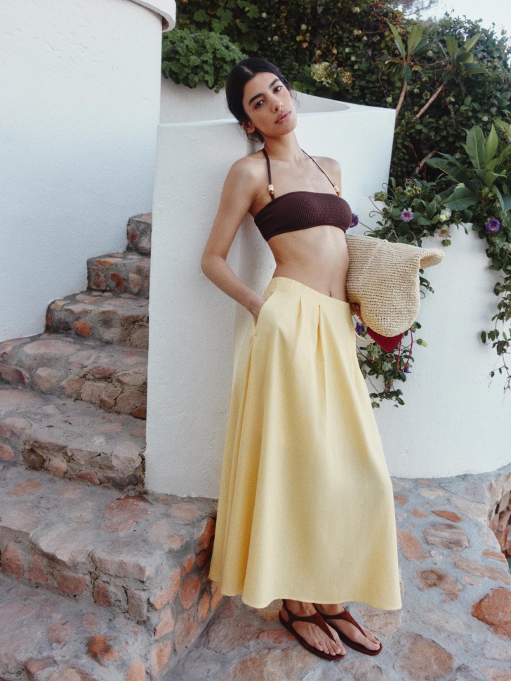 Юбка миди Sela широкая, желтый, арт. 53704