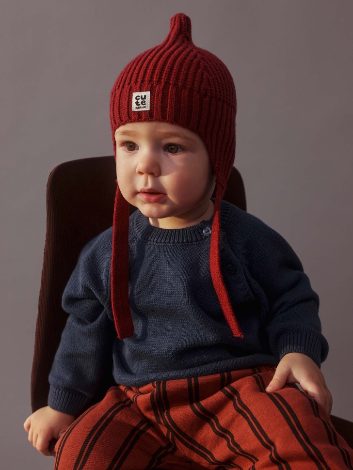 Шапка SELA для малышей на завязках, бордовый, арт. 35147