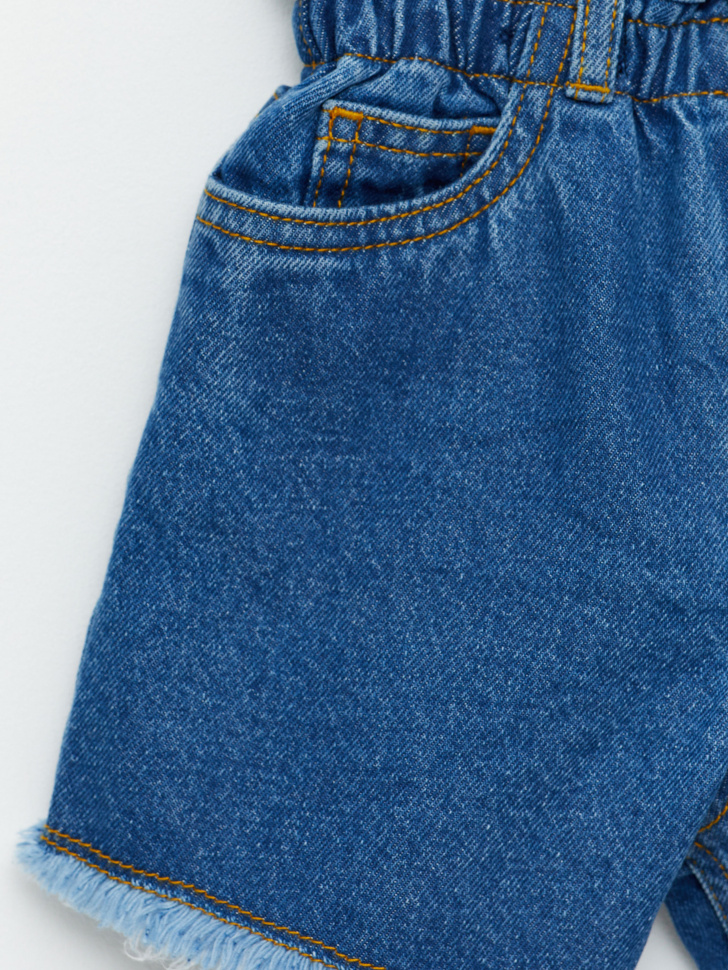 Джинсовые шорты с присборенной талией для девочек (голубой, 110) sela 4680129406295 - фото 3