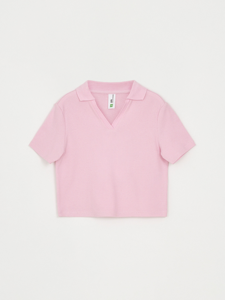 Укороченная футболка поло для девочек (розовый, 122)