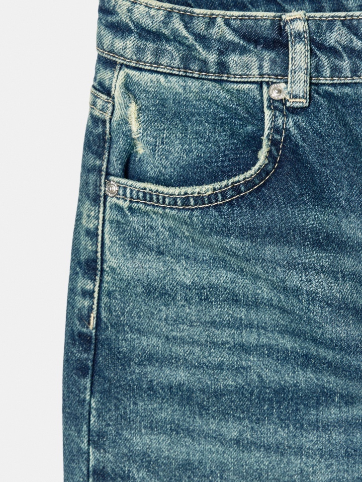 широкие джинсы с винтажной стиркой для девочек из россии вид сбоку