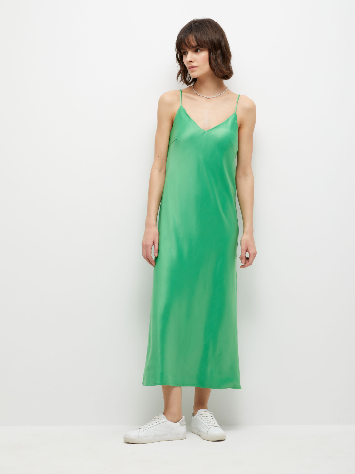 Сатиновое платье миди (зеленый, XL)