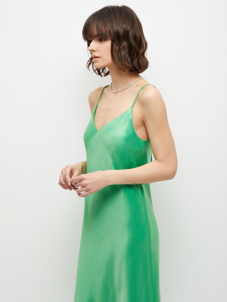Сатиновое платье миди (зеленый, M) от Sela