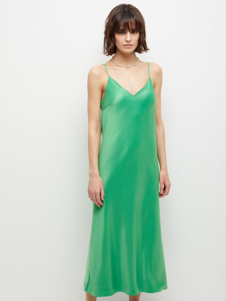 Сатиновое платье миди (зеленый, M) от Sela