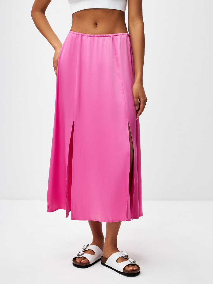 Сатиновая юбка миди с разрезами (розовый, S) sela 4680168490873 - фото 2