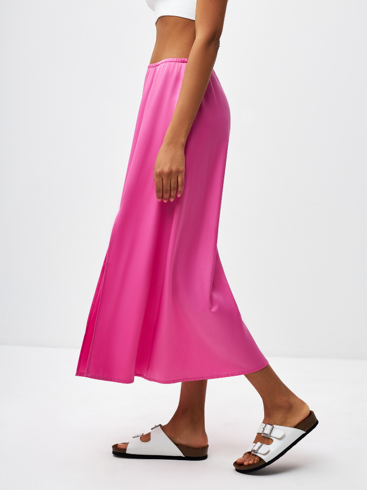 Сатиновая юбка миди с разрезами (розовый, S) sela 4680168490873 - фото 3