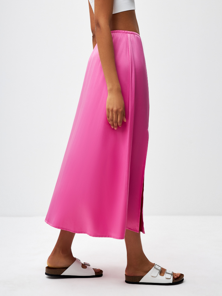 Сатиновая юбка миди с разрезами (розовый, S) sela 4680168490873 - фото 4