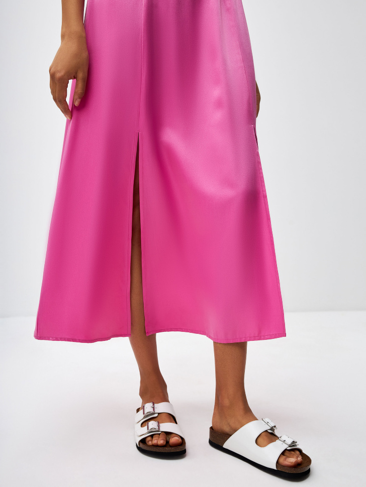 Сатиновая юбка миди с разрезами (розовый, S) sela 4680168490873 - фото 6