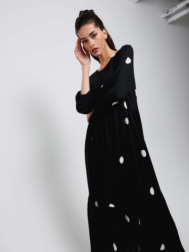 

Платье миди с принтом, Черный