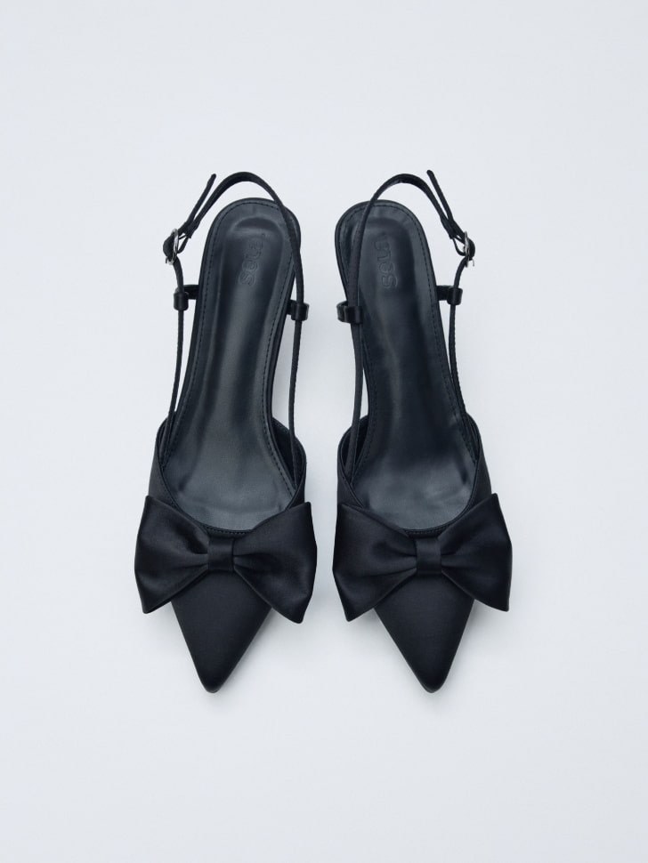 сатиновые туфли с бантом из сатина спереди