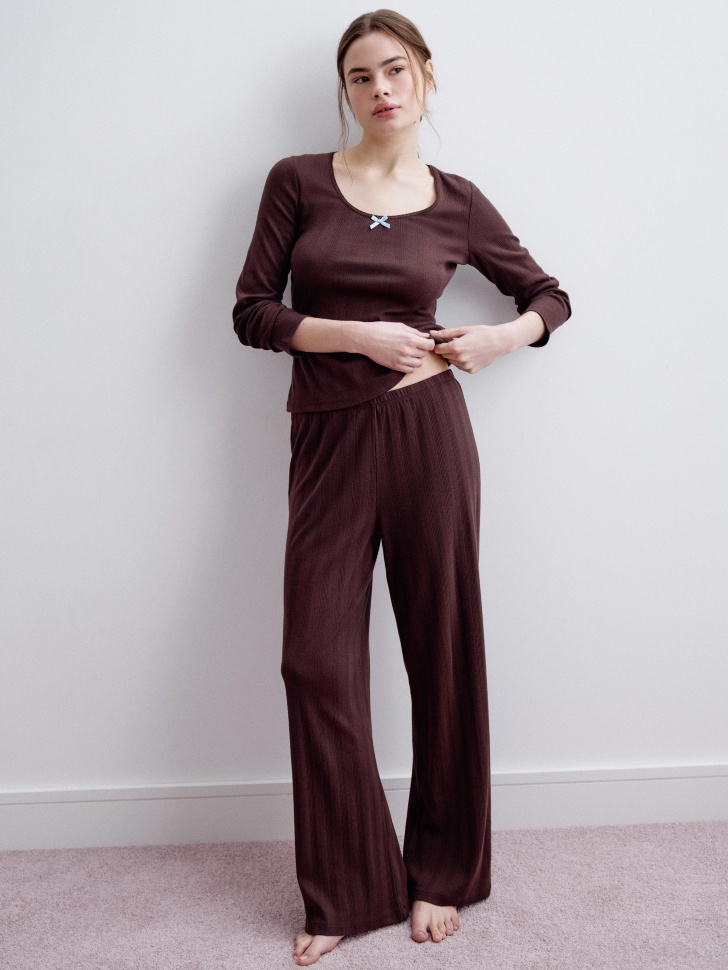 Домашние брюки SELA с рельефным узором, коричневый, арт. 33778