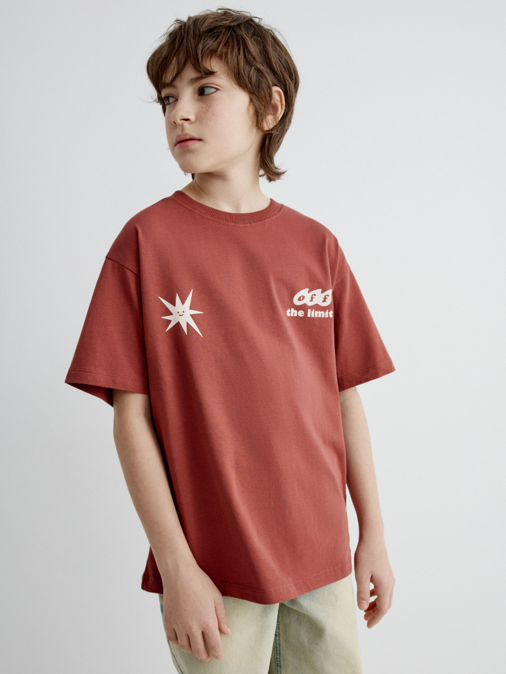Футболка оверсайз Sela с принтом для мальчиков, коричневый, арт. 35123