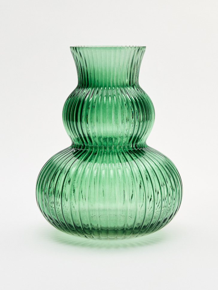 Ваза из стекла с рельефным узором, зеленый, арт. art001