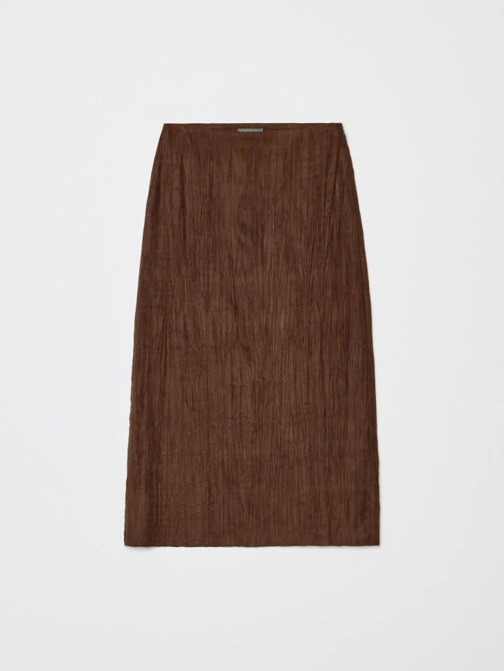 юбка миди из жатой искусственной замши из замши спереди