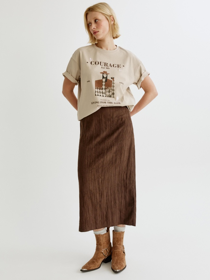 юбка миди из жатой искусственной замши от бренда sela вид слева