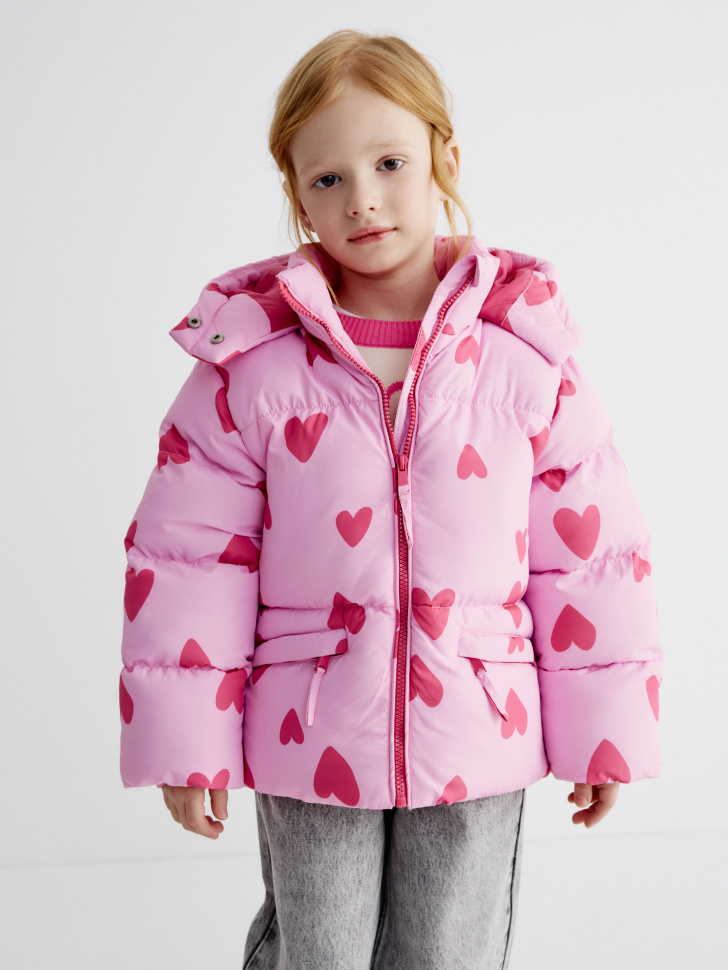 Куртка SELA Демисезонная Розовая с Сердцами для Девочек, арт. 37588