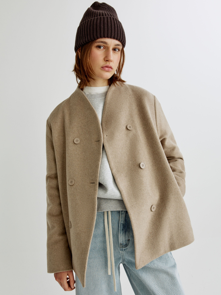 Полупальто Sela двубортное, бежевый, арт. 40517