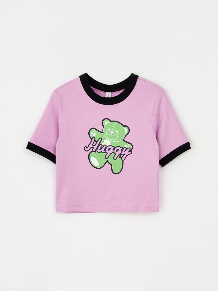 Укороченная футболка с принтом для девочек (розовый, 122)