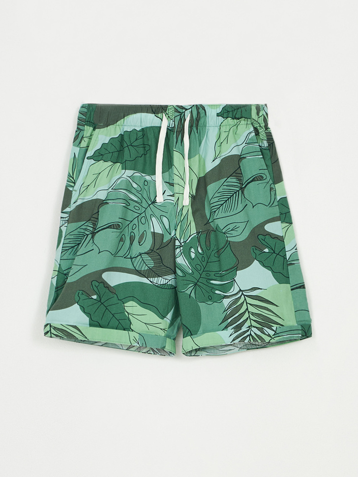 Хлопковые шорты с отворотами для мальчиков (зеленый, 122)
