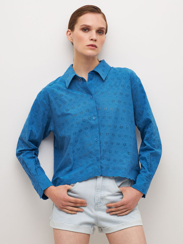 

Рубашка с вышивкой ришелье, Синий