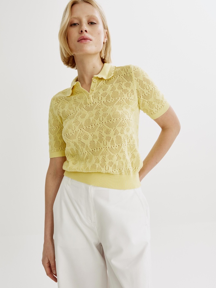 вязаный джемпер-поло с ажурным воротником по цене 3599 руб вид справа