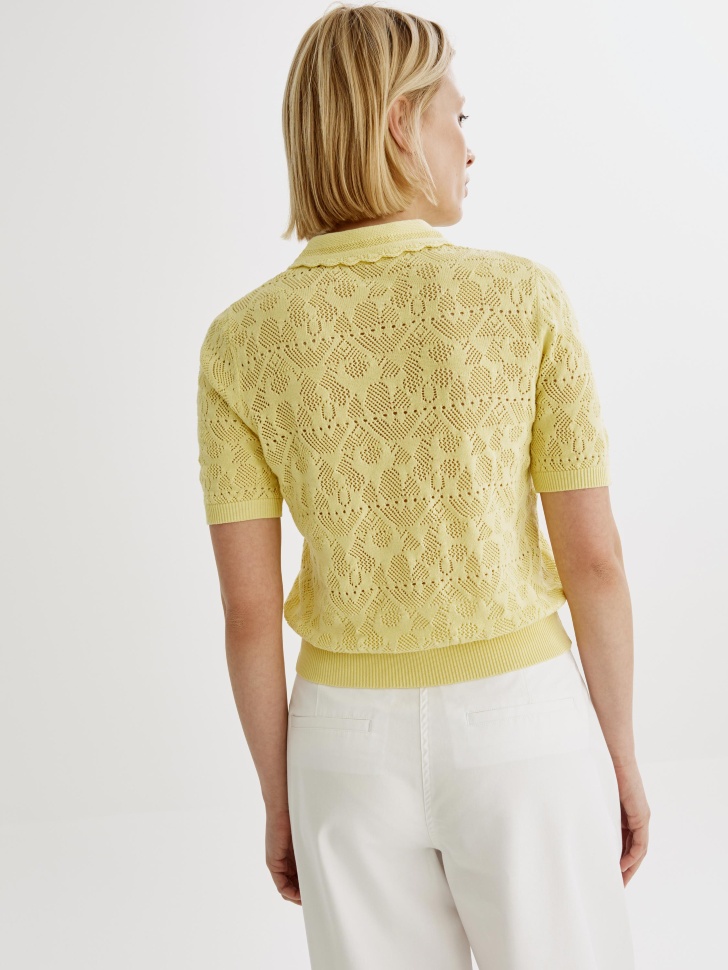 вязаный джемпер-поло с ажурным воротником из россии вид сбоку