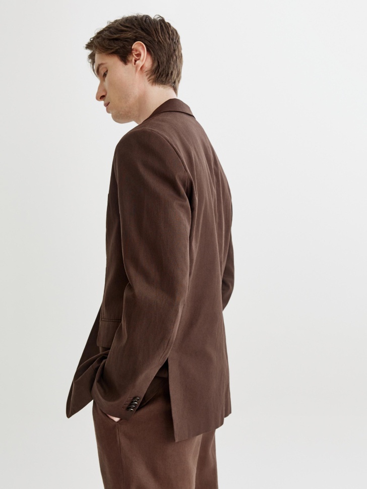 пиджак приталенного силуэта из хлопка и льна из россии вид сбоку