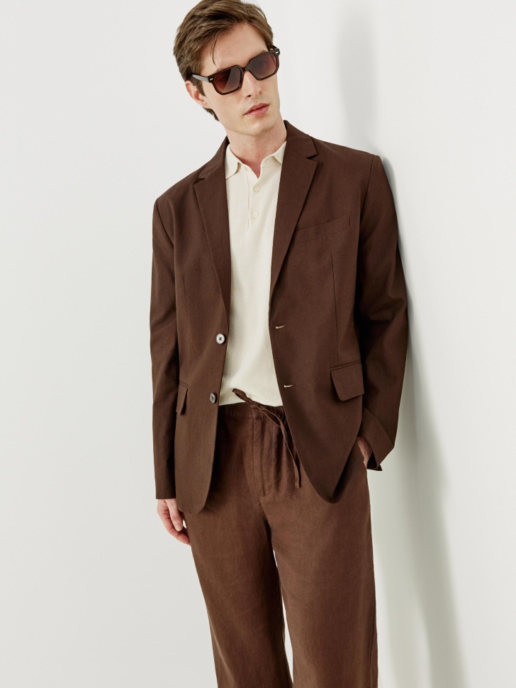 пиджак приталенного силуэта из хлопка и льна из хлопка спереди