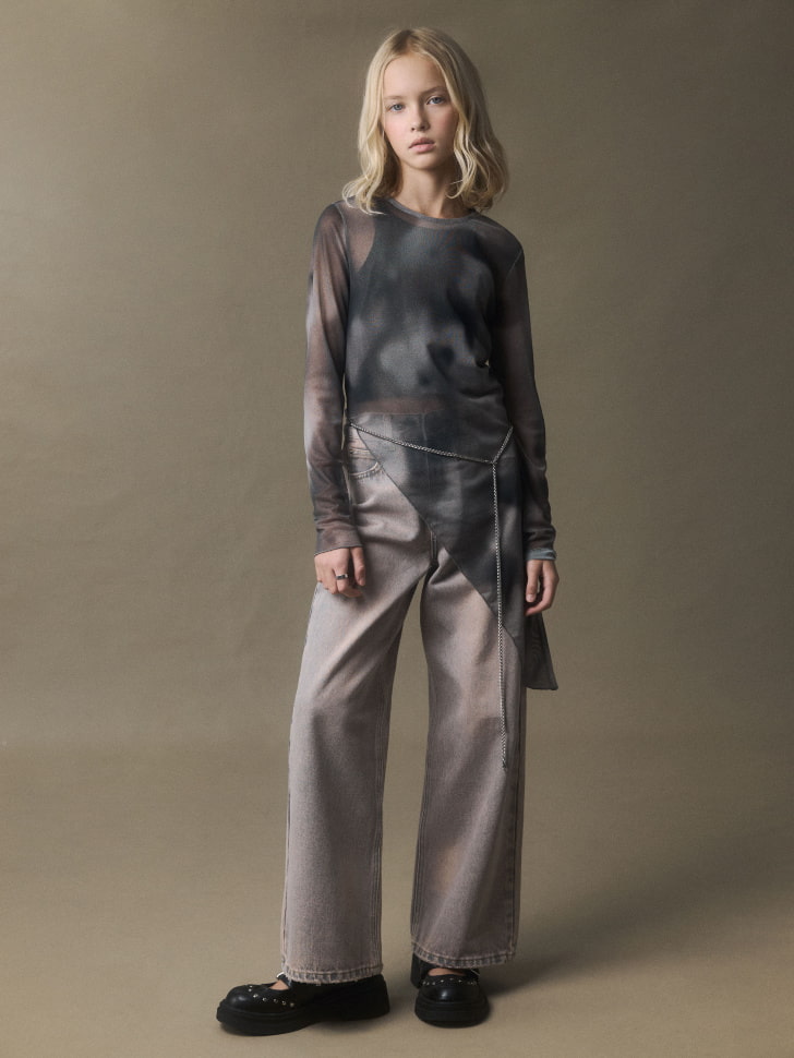 Джинсы Wide leg с тинтом для девочек
