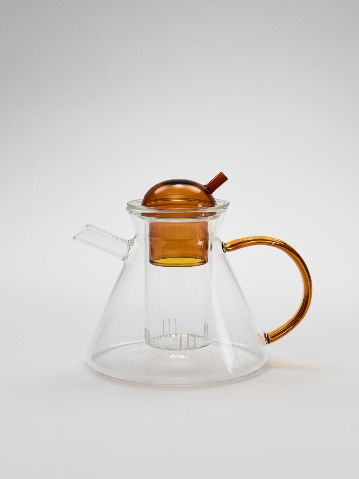 Стеклянный заварочный чайник, прозрачный, янтарный, арт. 001