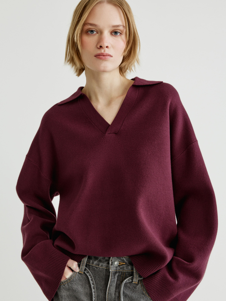 Вязаный джемпер SELA с воротником поло, бордовый, арт. 34343