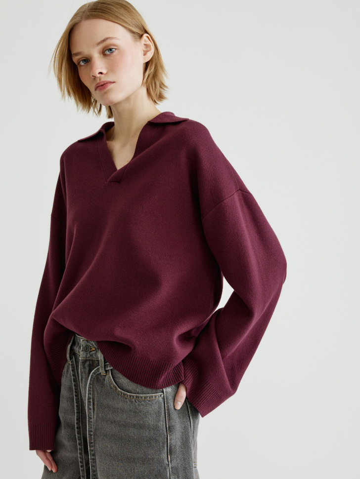 вязаный джемпер с воротником поло по цене 2799 руб вид справа