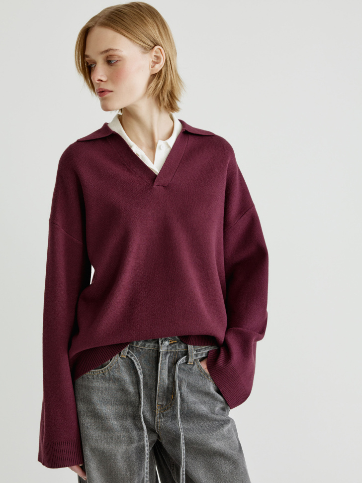 вязаный джемпер с воротником поло из россии вид сбоку