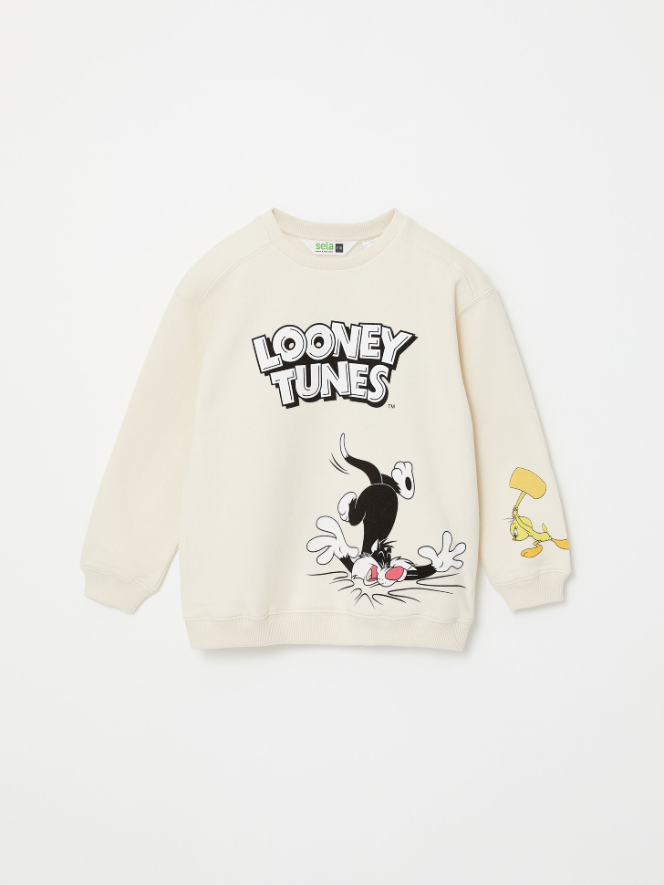 Трикотажный свитшот с принтом Looney Tunes для мальчиков  (белый, 92/ 2-3 YEARS) sela 4680129154554 - фото 1