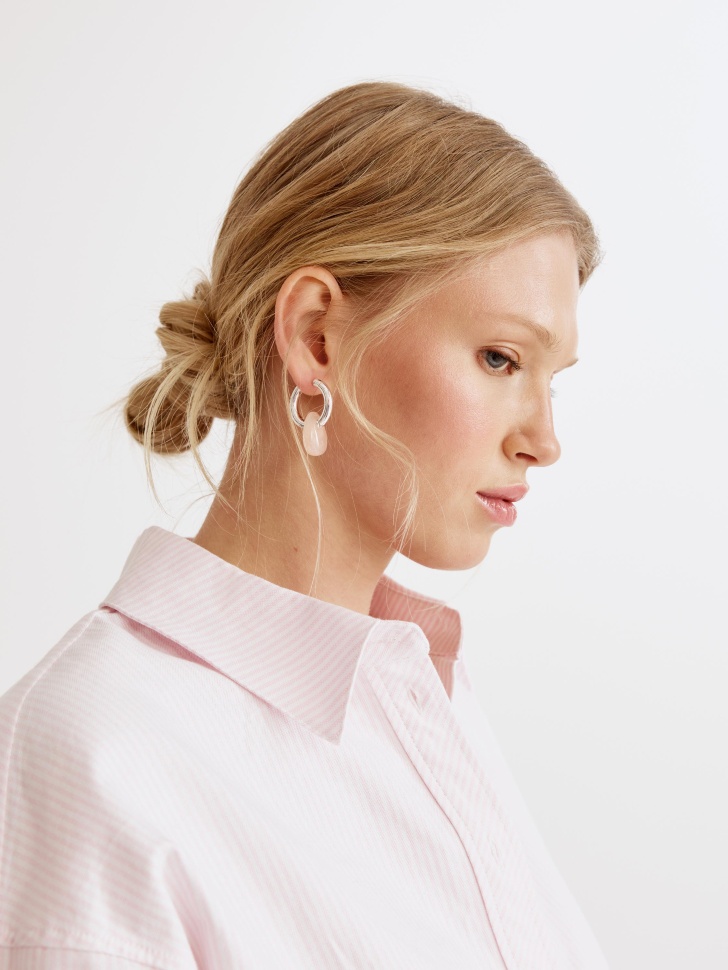 Серьги-кольца SELA с камнями из смолы, розовый, арт. 35092