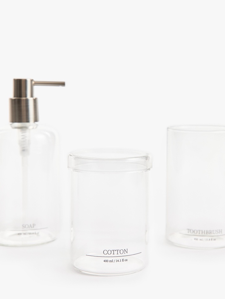 банка для хранения в ванной из стекла от бренда sela вид слева