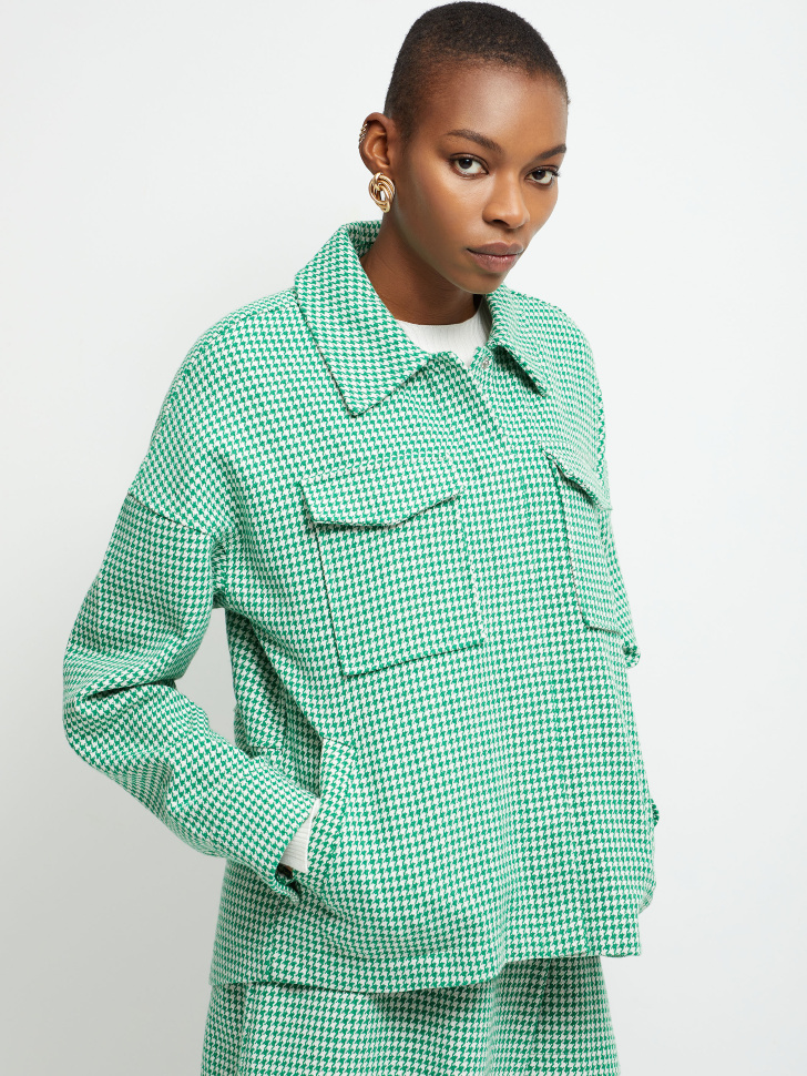 Твидовая оверсайз рубашка (зеленый, S) от Sela