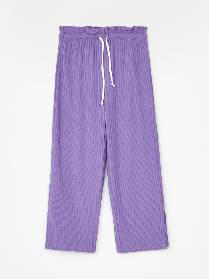 Трикотажные брюки с разрезами для девочек (сиреневый, 92)