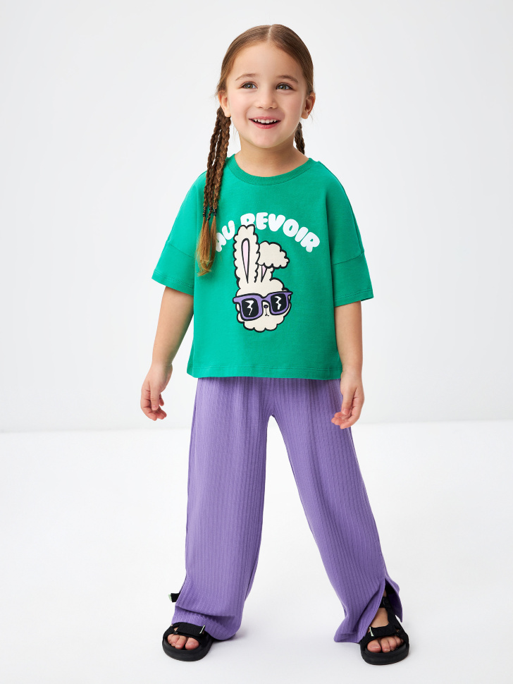 Трикотажные брюки с разрезами для девочек (сиреневый, 104)