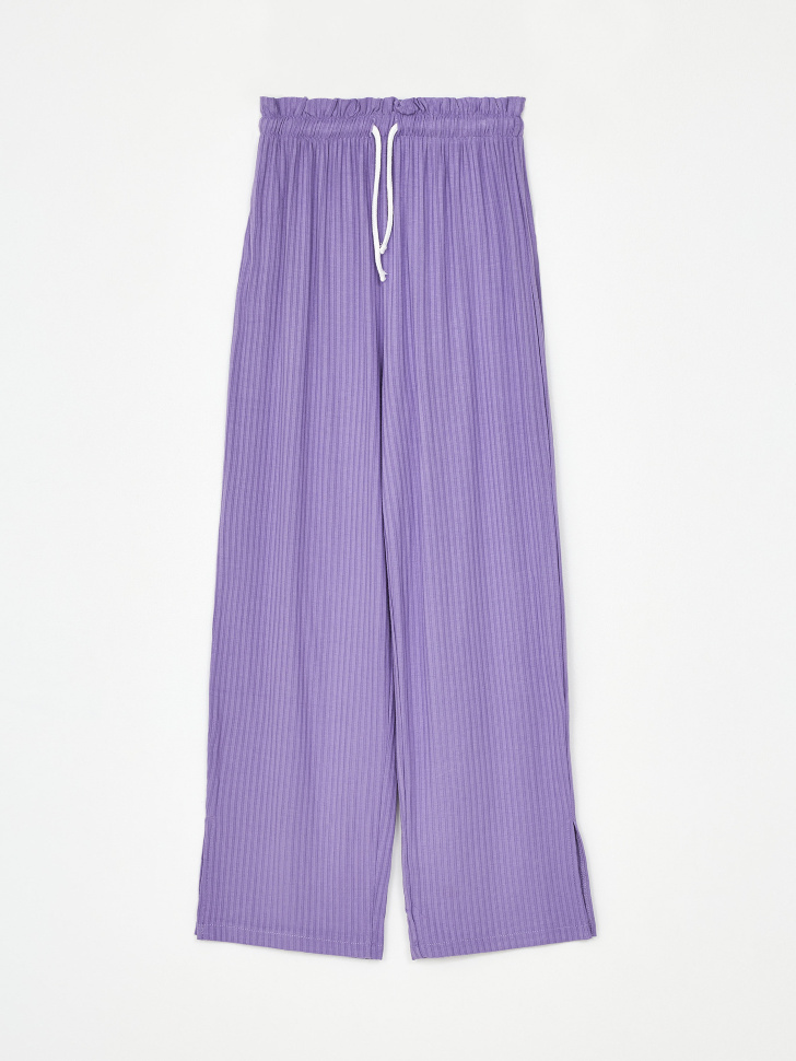 Трикотажные брюки с разрезами для девочек (сиреневый, 134)