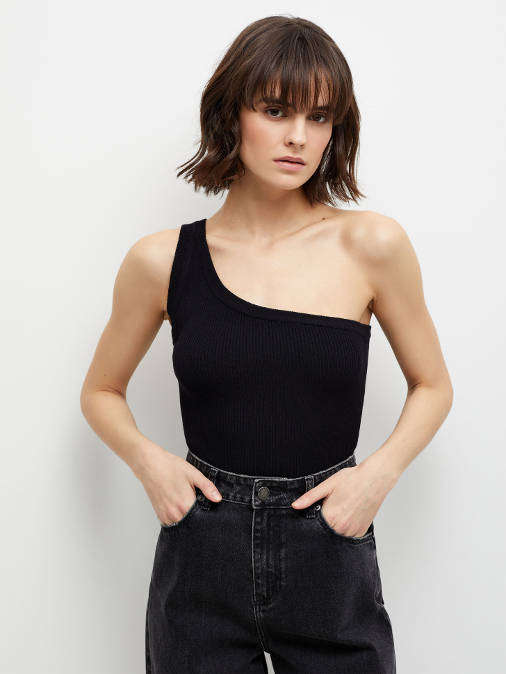 

Вязаный топ на одно плечо, Черный