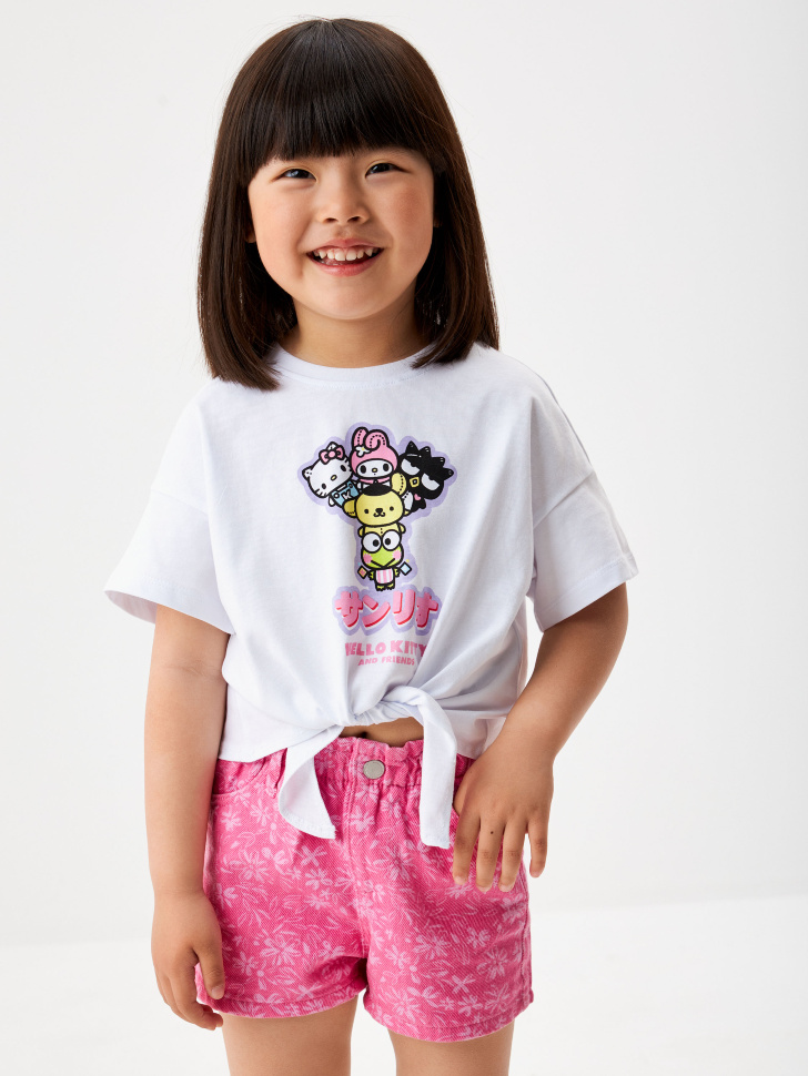 

Укороченная футболка с принтом Hello Kitty and Friends для девочек