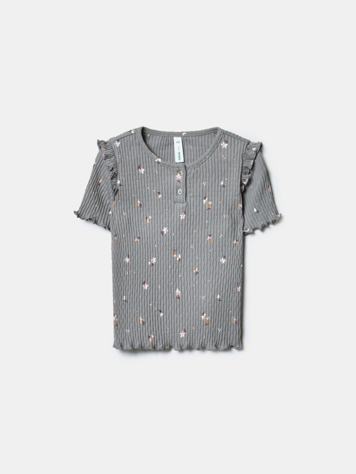 Футболка SELA для девочек в рубчик с принтом, серый, арт. 43375