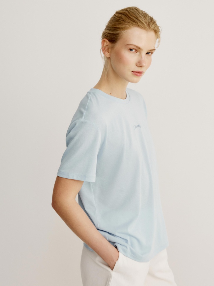 футболка с принтом из смесового тенселя по цене 1599 руб вид справа