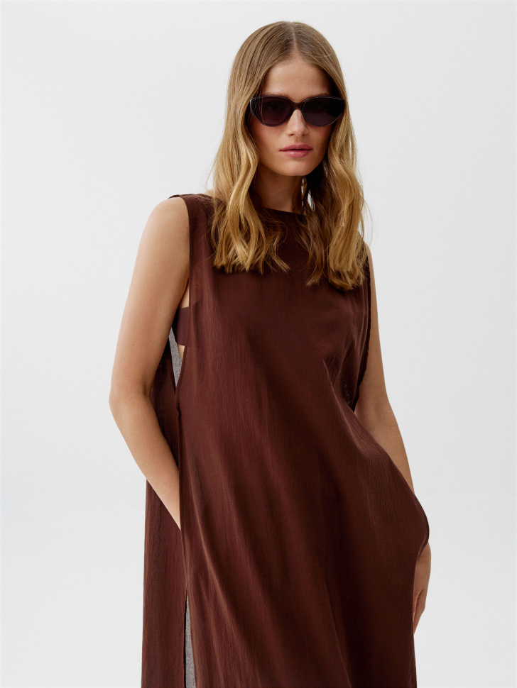 легкая туника из полупрозрачной жатой ткани из россии вид сбоку